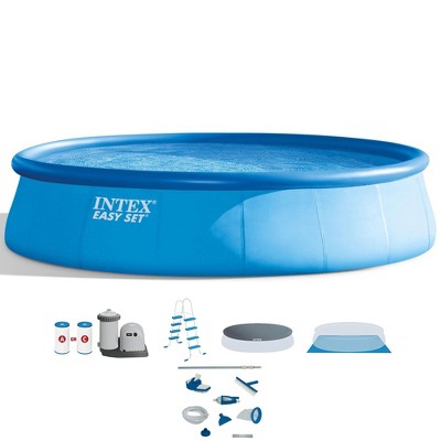 Intex Easy Set Inflatable 18' x 48" Round Above Ground Outdoor Swimming Pool with Filter Pump, Ladder, and Deluxe Maintenance Pool Cleaning Kit