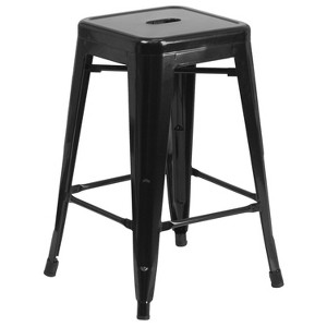 Merrick Lane Backless Metal Stool with Square Seat for Indoor-Outdoor Use - 1 of 4