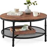 Best Choice Products 2-Tier Round Coffee Table, Rustic Accent Table w/ Wooden Tabletop, Padded Feet, Open Shelf