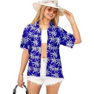 LA LEELA Hawaiian Shirts Womens Casual Summer Button Down Beach Party Collared Blouses Short Sleeve Tropical Vacation Dress Tee Shirts - 1 of 4
