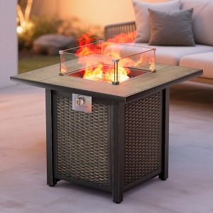 BDELITE Propane Fire Pit Table, 50,000 BTU with Windshield, Glass Stone and Rain Cover-30*30*25.2 Inch - 1 of 4