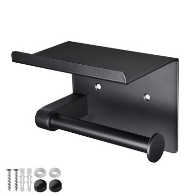 Matte Black Stainless Steel Wall Mounted Toilet Paper Holder with Shelf