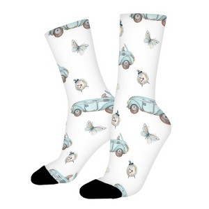 Vintage Car Clock Women Printed Crew Socks Funny Funky Socks Soft Polyester Novelty Gifts for Artists Men - 1 of 1
