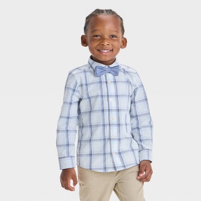 OshKosh B'gosh Toddler Boys' Plaid Long Sleeve Woven Shirt and Bowtie Set - Cream 4T