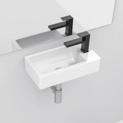 ONWITH 18x10 Inch White Ceramic Rectangle Wall Mount Bathroom Sink with Single Faucet Hole