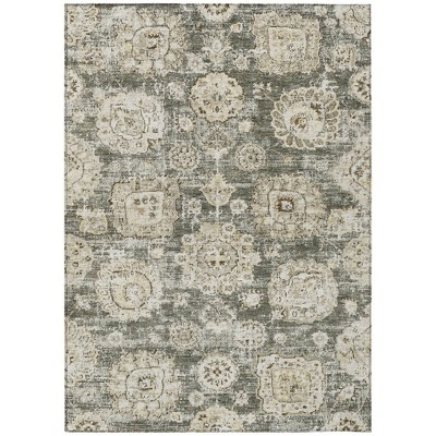 Taupe Beige And Gray Floral Washable Indoor Outdoor Area Rug