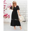 Coolmee Women's Short Sleeve Maxi Dress V Neck High Waist Lace Dress Casual Flowy A Line Beach Dress - 3 of 4