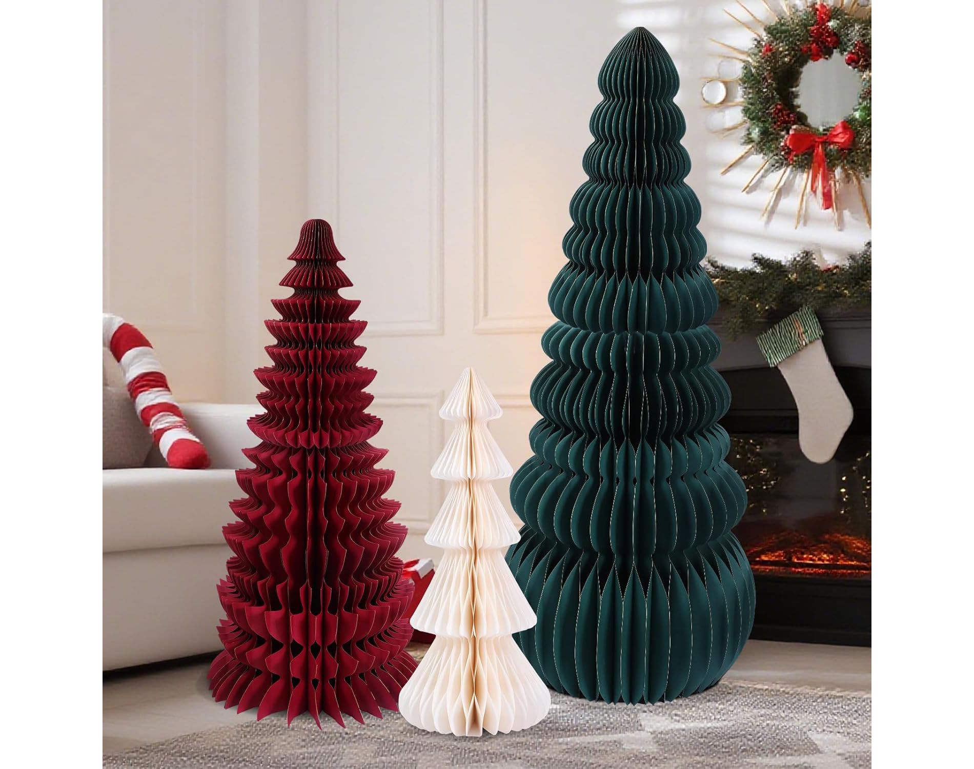 Large Honeycomb Christmas Tree - Paper Christmas Folding 3D Home Decoration Set with Magnetic Design.