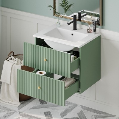 NicBex 24" Bathroom Cabinet Storage with Sink, Wall Mounted Vanity, Bathroom Vanity with 2 Spacious Drawers for Bathroom