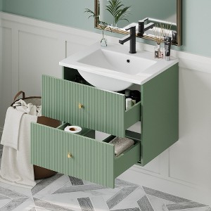 NicBex 24" Bathroom Cabinet Storage with Sink, Wall Mounted Vanity, Bathroom Vanity with 2 Spacious Drawers for Bathroom - 1 of 4