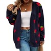 Women's Plus Size Strawberry Print Cardigan Knit Long Sleeve Loose Open Front Sweater Outerwear - 2 of 4