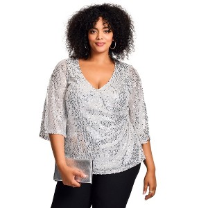 Avenue Faux Wrap Sequin Top - 1 of 4