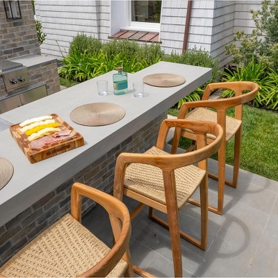 Nordic Teak 30" Natural Indoor/Outdoor Bar Stool with Woven Seat