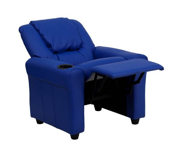 Contemporary Kids Recliner with Cup Holder and Headrest Vinyl Blue - Riverstone Furniture