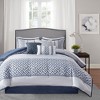 Gulches Series Navy Blue Updated Traditional Style Poly Jacquard with Polyester Fill Cal King 7 Piece Jacquard Comforter Set Blanket - 3 of 4