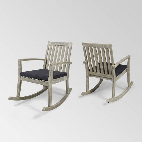 Montrose 2pk Acacia Wood Rocking Chair, Outdoor Wooden Rocking Chair Cushions