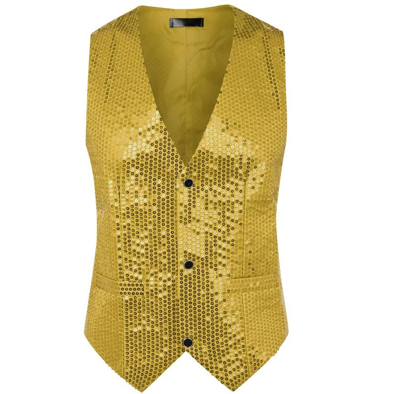 Lars Amadeus Men's V-Neck Sleeveless Party Shiny Sequin Vest, 1 of 6