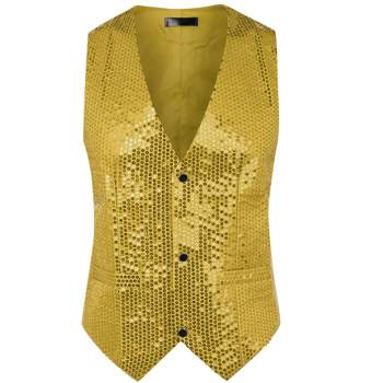 Lars Amadeus Men's V-Neck Sleeveless Party Shiny Sequin Vest