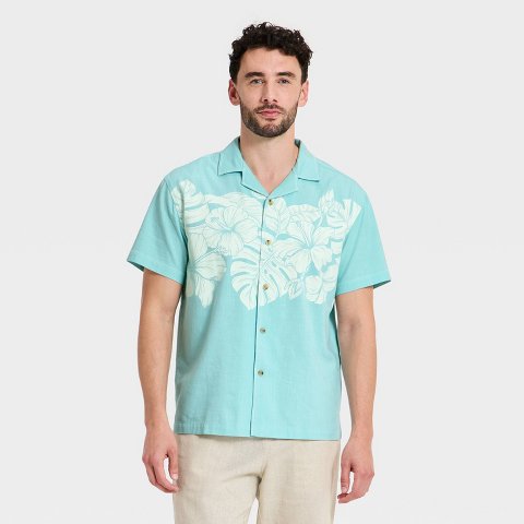Мужские рубашки Goodfellow & Co Men's Short Sleeve Button-Up Camp Shirt - Goodfellow & Co™ Blue S