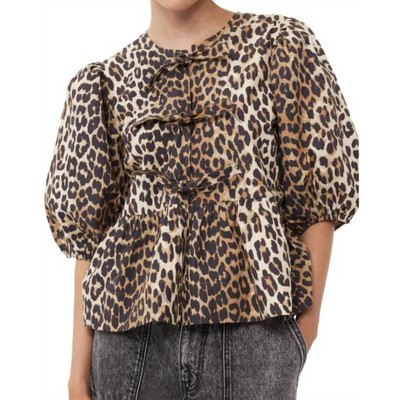 Women's Cara Leopard Denim Poplin Tie Top - Sofie the Label