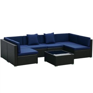 Resenkos 7-Piece Rattan Sectional Set, Outdoor Sectional Furniture, PE Rattan, - 1 of 4