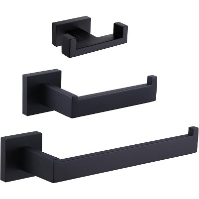 Mixxidea Double Towel Hook Bundle with Toilet Paper Holder, Towel Holder (Matte Black)