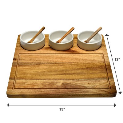 Acacia Wood Cheese and Charcuterie Board with Ceramic Bowls