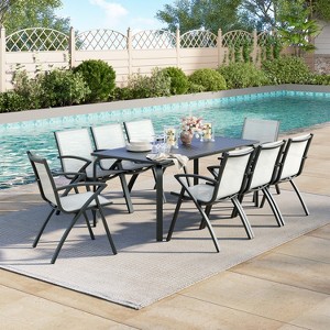 7 PCS Aluminum Patio Dining Set, Outdoor Furniture Set with 6 Stackable Aluminum Dining Chairs and Aluminum Square Table, Black - 1 of 4