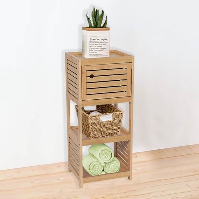 Evideco French Home Goods Compact Bathroom Storage Cabinet with Open Shelves and Vented Door, Natural - Trinidad Collection