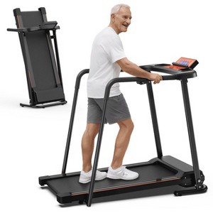 FYC Foldable Treadmill for Senior, 2 in 1 Folding Exercise Treadmill with Long Handrail, 300 lbs Capacity 0.5-6 MPH - 1 of 4