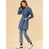 Allegra K Women's Notched Lapel Belted Trench Long Denim Jacket - 2 of 4