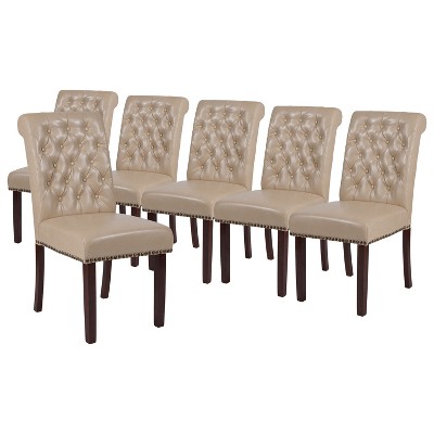 Flash Furniture Set of 6 HERCULES Series Parsons Chairs with Rolled Back, Accent Nail Trim