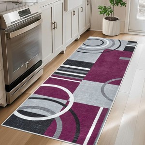 Geometric Rug Machine Washable Modern Contemporary Rug Foldable Non-Slip Abstract Square Circle Design Carpet Soft Low Pile Non Shedding Floor Cover - 1 of 4
