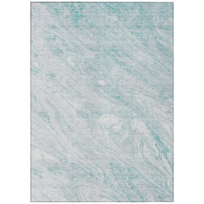 Aquamarine Aqua And Ivory Abstract Washable Indoor Outdoor Area Rug