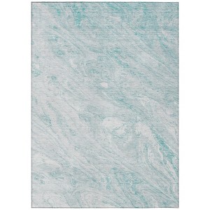 Aquamarine Aqua And Ivory Abstract Washable Indoor Outdoor Area Rug - 1 of 4