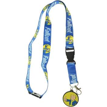 Fallout Reversible Breakaway Keychain Lanyard with ID Holder, Vault Boy Rubber Charm and Collectible Sticker Blue