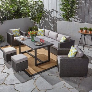 Christopher Knight Home Santa Rosa Outdoor Wicker and Aluminum 8 Piece Sofa Dining Set - 1 of 4