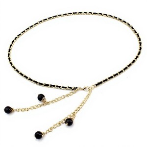 Anna-Kaci Women's Chain Link Belt with Interwoven Detail and Hanging Bead Charms 45.5in - Black - 1 of 4