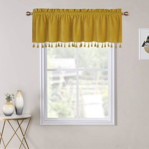 Boho Tassels Soft Luxury Velvet Window Valance Curtains, 52" x 15", 1 Panel - 1 of 4