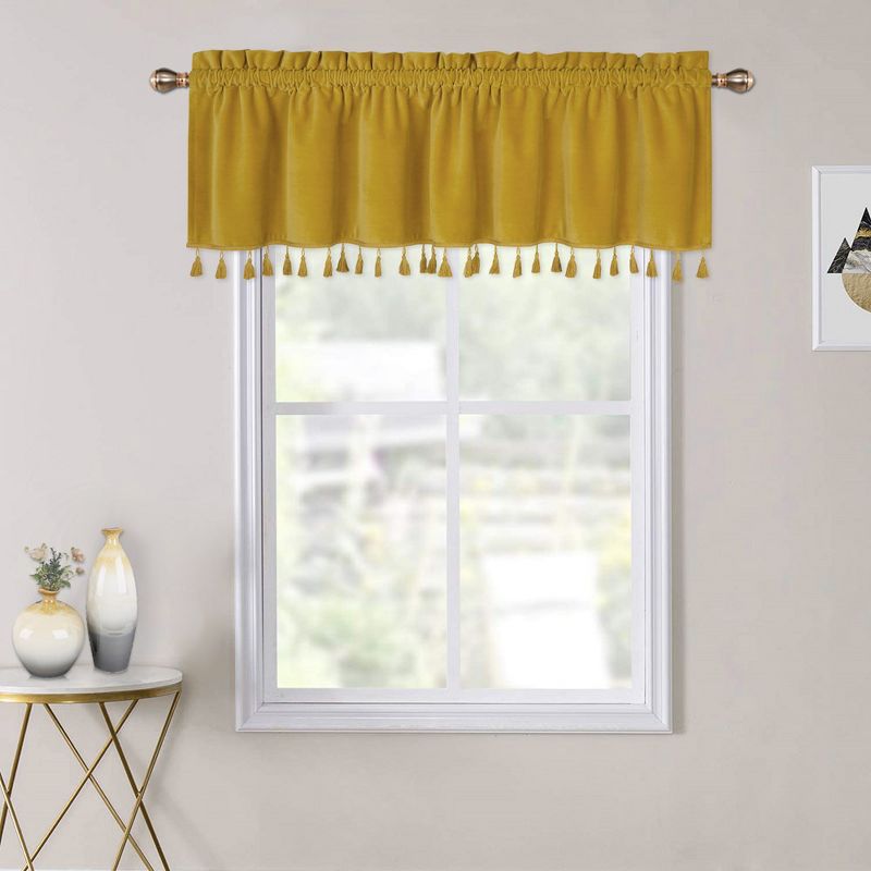 Boho Tassels Soft Luxury Velvet Window Valance Curtains, 52" x 15", 1 Panel, 1 of 6