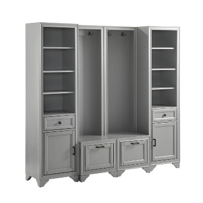 4pc Tara Entryway Set - 2 Hall Trees and 2 Linen Cabinets Distressed Gray - Crosley