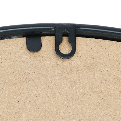 Contemporary Black Metal & Wood Round Wall Mirror with Shelf
