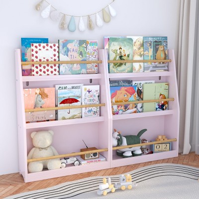 5-Tier Kids Bookshelf With 3 Pockets - Wooden Toy & Book Storage Organizer With Dinosaur Design