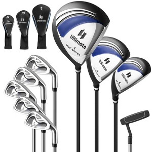 Costway 9 PCS Men's Complete Golf Club Set Right Handed with 460cc Alloy Driver Irons Gray/Navy - 1 of 4