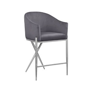 Meridian Furniture,Xavier Grey Velvet Counter Stool - 1 of 4