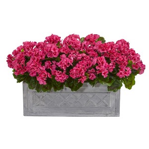 Nearly Natural 18-in Geranium Artificial Plant in Stone Planter UV Resistant (Indoor/Outdoor), Beauty - 1 of 3