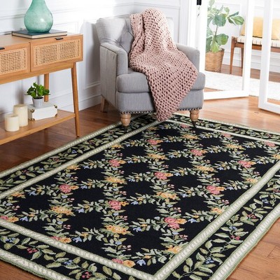Chelsea Black Floral Hand-Knotted Wool Area Rug