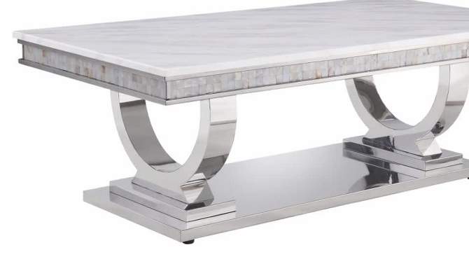 51&#34; Zander Coffee Table White Printed Faux Marble/Mirrored Silver Finish - Acme Furniture, 2 of 6, play video