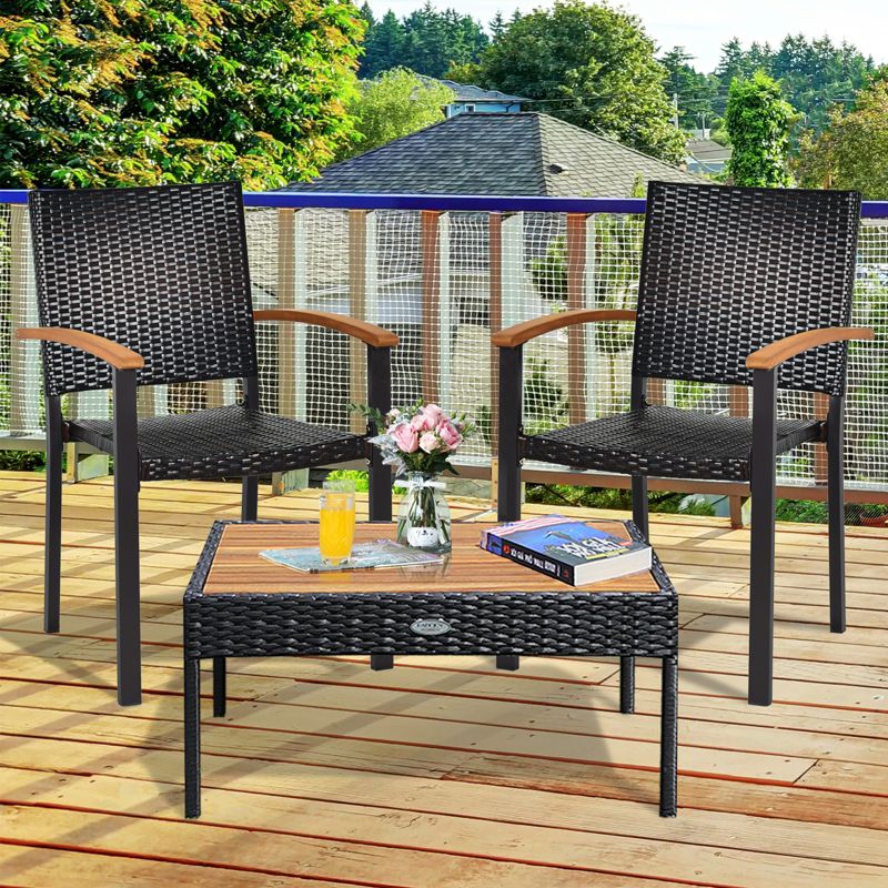 Tangkula Patio Rattan Dining Armchair 4 Set of Wicker Chair W/Steel Frame Acacia Armrests Indoor&Outdoor, 3 of 11