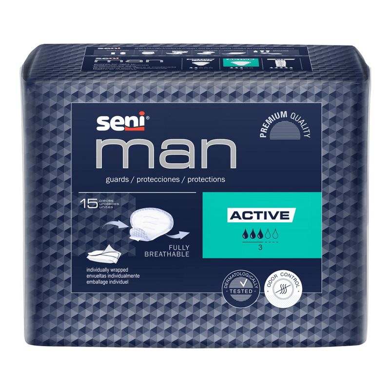 Seni Man Active Bladder Control Pad Moderate Absorbency 8-9/10 X 10-3/5 Inch, 1 of 9